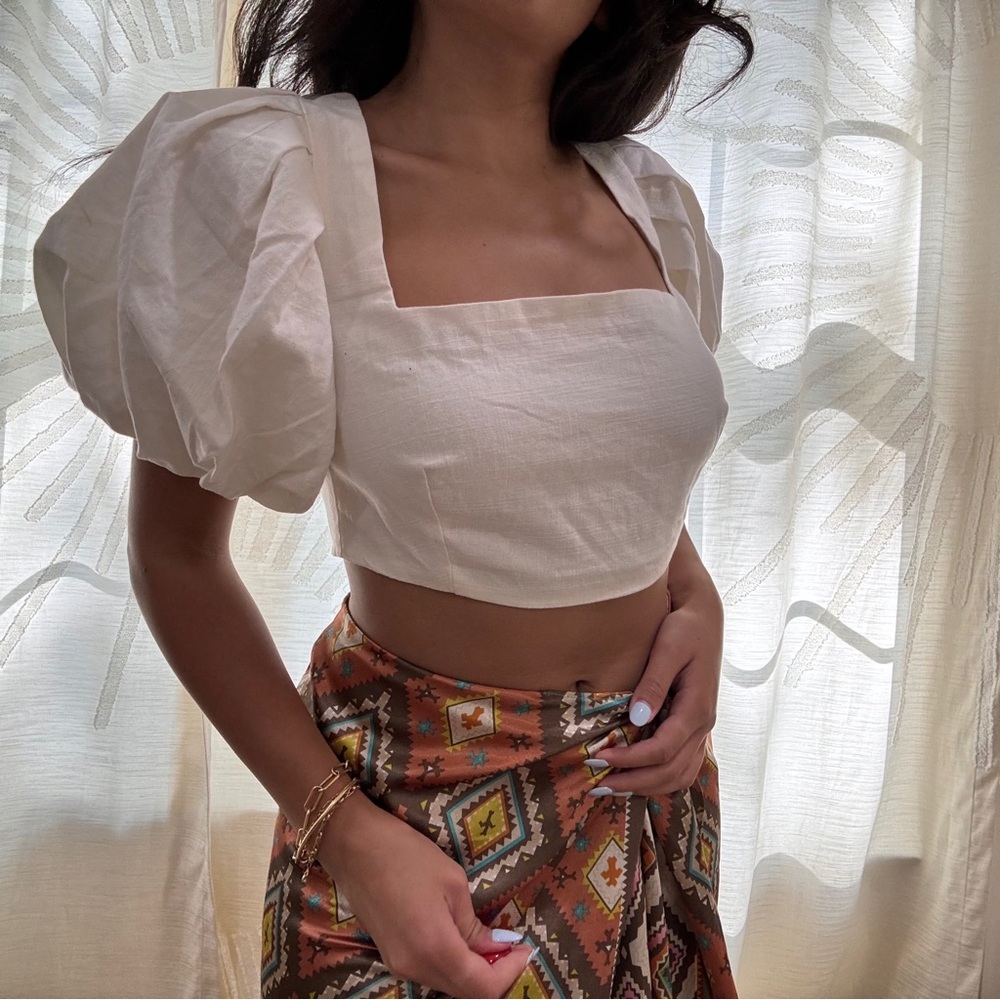 Puff Sleeve Mini Linen Top Sz XS Forever 21